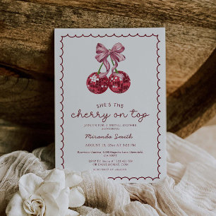 Invitación Coquette Bow Cherry En La Ducha Británica Superior