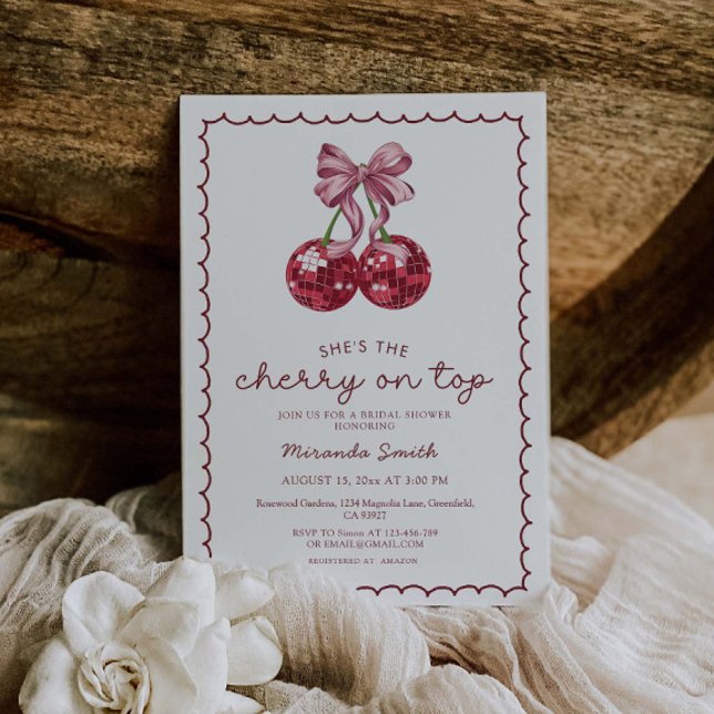 Invitación Coquette Bow Cherry En La Ducha Británica Superior (Subido por el creador)