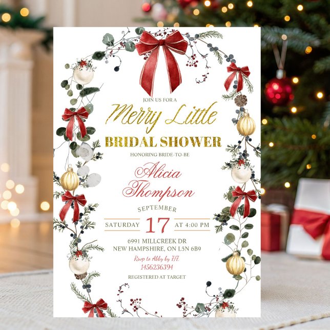 Invitación Coquette Bow Christmas Merry Little Bridal Shower (Subido por el creador)