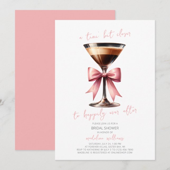 Invitación Coquette Bow Espresso Martini Bridal Shower (Anverso / Reverso)