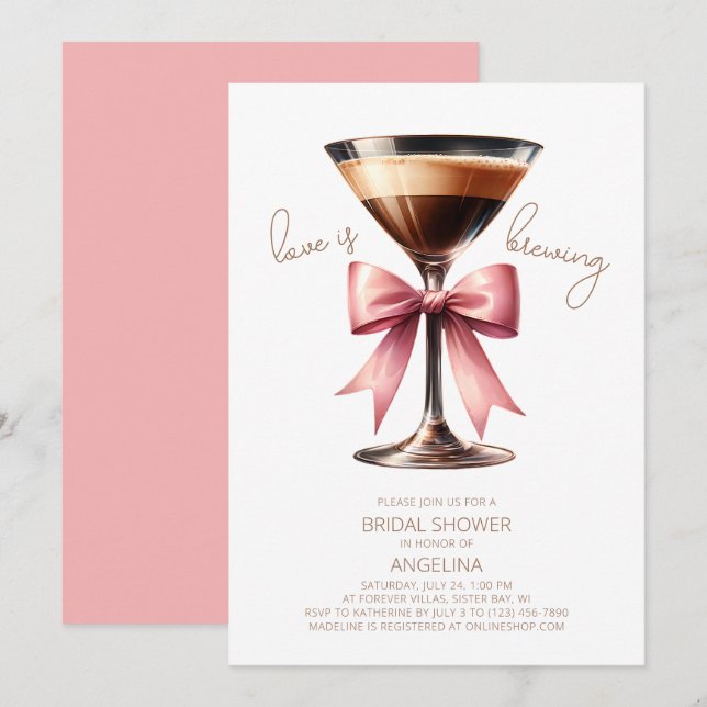 Invitación Coquette Bow Espresso Martini Bridal Shower (Anverso / Reverso)