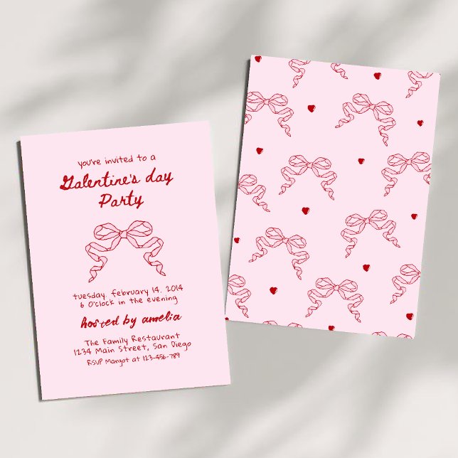 Invitación Coquette Bow, Fiesta del Día de Galentine (Subido por el creador)
