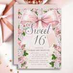 Invitación Coquette Bow Floral Vintage Sweet 16<br><div class="desc">Elegante arco de coqueta rosa vintage con una acuarela rosa brillante floral (rosas) y hojas de acuarela verde pintadas en una invitación dulzura rosa 16 cumpleaños. Comuníquese conmigo para obtener ayuda con sus personalizaciones para solicitar productos adicionales de correspondencias o coordinación de Zazzle para su evento.</div>