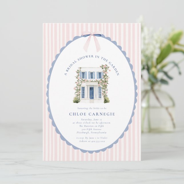 Invitación Coquette Bow Garden Manor Bridal Shower Invitation (Anverso de pie)