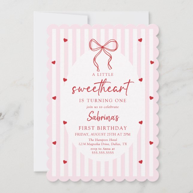 Invitación Coquette Bow Little Sweetheart Birthday Invitation (Anverso)