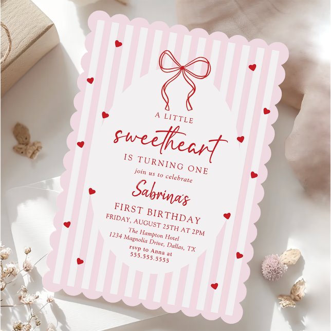 Invitación Coquette Bow Little Sweetheart Birthday Invitation (Subido por el creador)