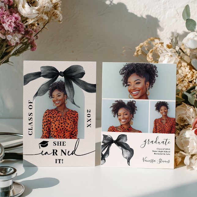 Invitación Coquette Bow Nurse 4-Photo Graduation (Coquette Bow Nurse 4-Photo Graduation Invitation)