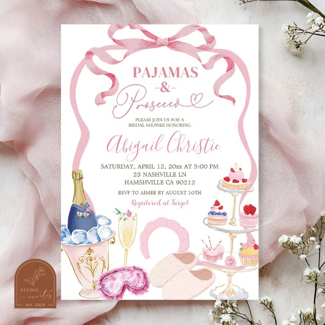 Invitación Coquette Bow Pajamas and Processo Bridal Shower (Subido por el creador)