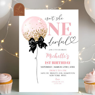 Invitación Coquette Bow Pink Balloon Birday