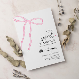 Invitación Coquette Bow Pink Birday Party