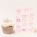 Invitación Coquette Bow Pink Birday Party<br><div class="desc">Carta de invitación a la fiesta de cumpleaños,  dulce y coqueta,  con ilustracion de arcos y corazones rosas.</div>