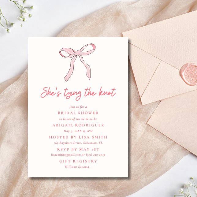 Invitación Coquette Bow Pink Bridal Shower (Tying the Knot Coquette Bow Bridal Shower Invitation)