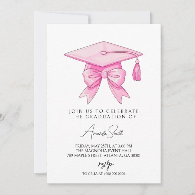 Invitación Coquette Bow Pink Graduation (Anverso)