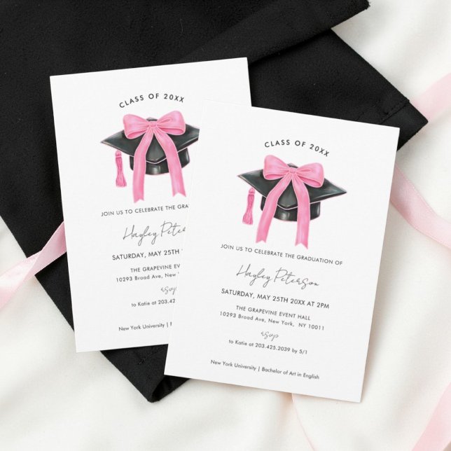 Invitación Coquette Bow Pink Graduation Party (Subido por el creador)