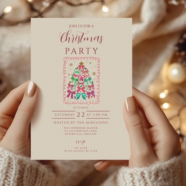 Invitación Coquette Bow Pink Tree Christmas (Subido por el creador)