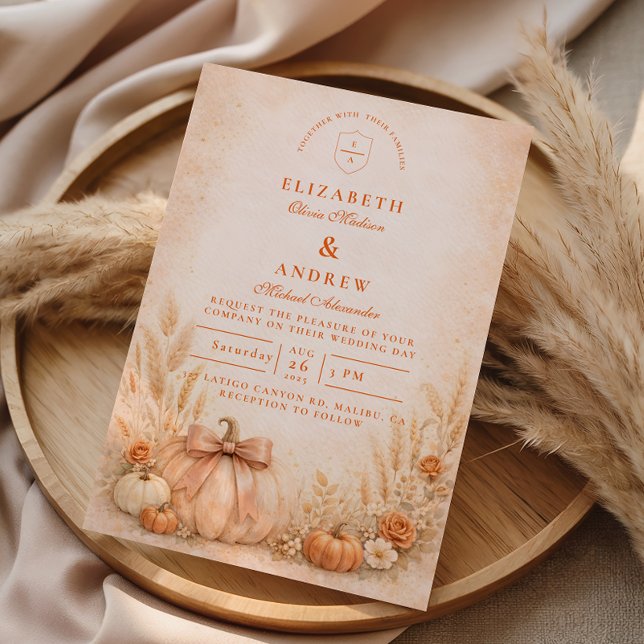 Invitación Coquette Bow Pumpkin Autumn Wedding (Subido por el creador)