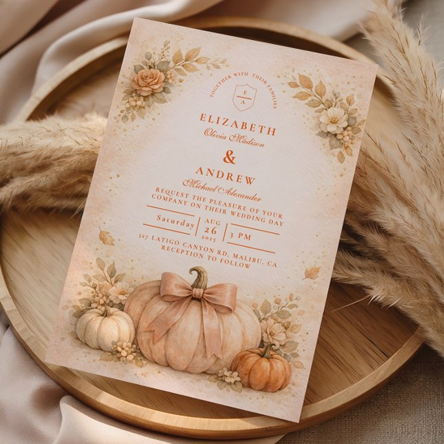 Invitación Coquette Bow Pumpkin Fall Wedding (Subido por el creador)
