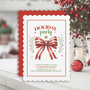 Invitación Coquette Bow Red Green Holiday Party