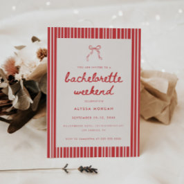 Invitación Coquette Bow Red Striped Bachelorette Weekend