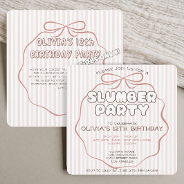 Invitación Coquette bow slumber fiesta cumpleaños rosado