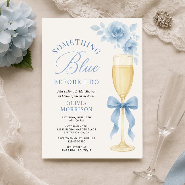 Invitación Coquette Bow Something Blue Floral Bridal Shower  (Subido por el creador)