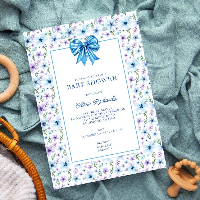 Invitación Coquette Bow Wildflower Boy Baby Shower Floral (Subido por el creador)