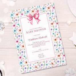 Invitación Coquette Bow Wildflower Chica Baby Shower Floral