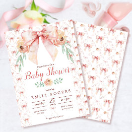 Invitación Coquette Bow y Florals Baby Shower