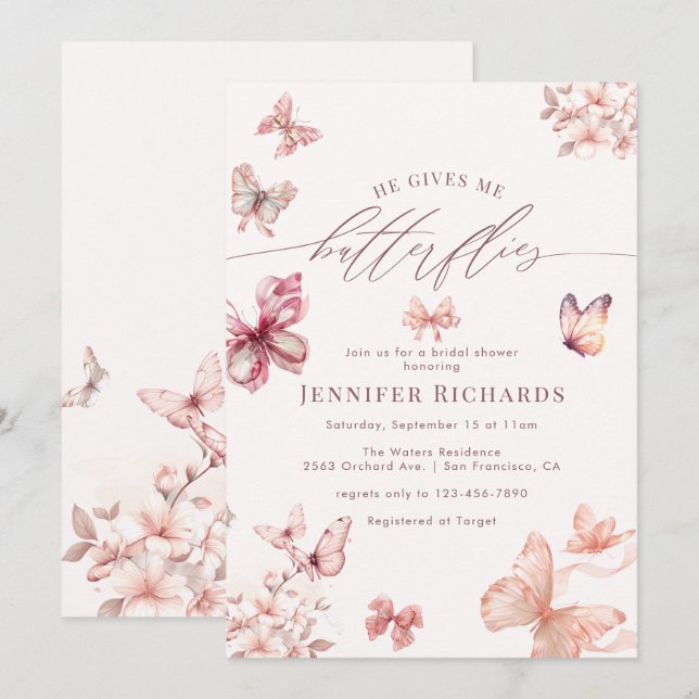 Invitación Coquette Butterfly | Butterflies Shower (Anverso / Reverso)