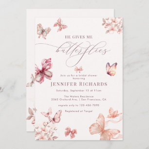Invitación Coquette Butterfly   Elegante ducha de novia