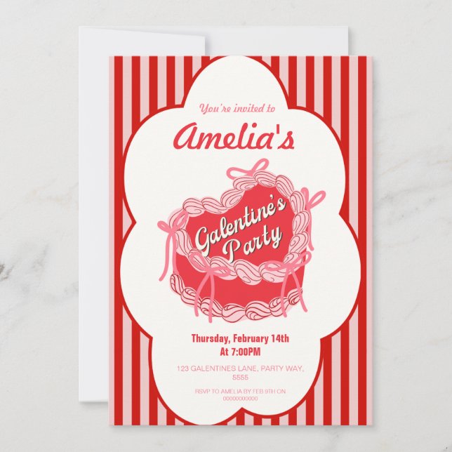Invitación Coquette Cake Galentine en el día del rojo rosado  (Anverso)