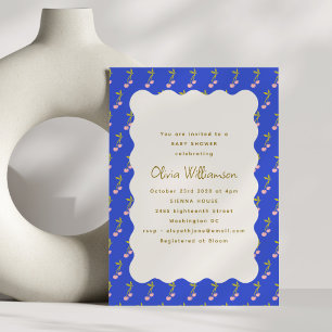 Invitación Coquette Cherries Bright Blue Cherry Baby Shower