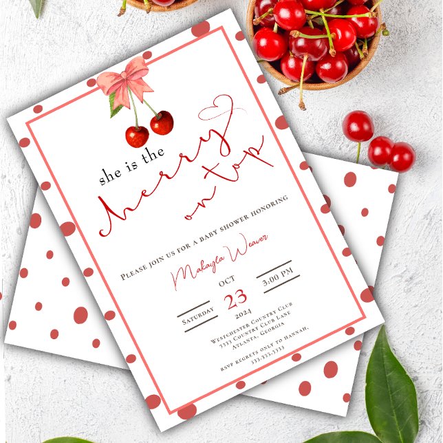 Invitación Coquette Cherry en la cima de la ducha linda bebé (Subido por el creador)