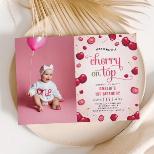 Invitación Coquette Cherry en la foto de primer cumpleaños