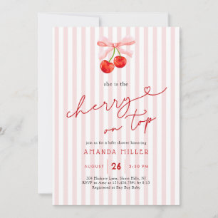 Invitación Coquette Cherry en Top Baby Girl Shower