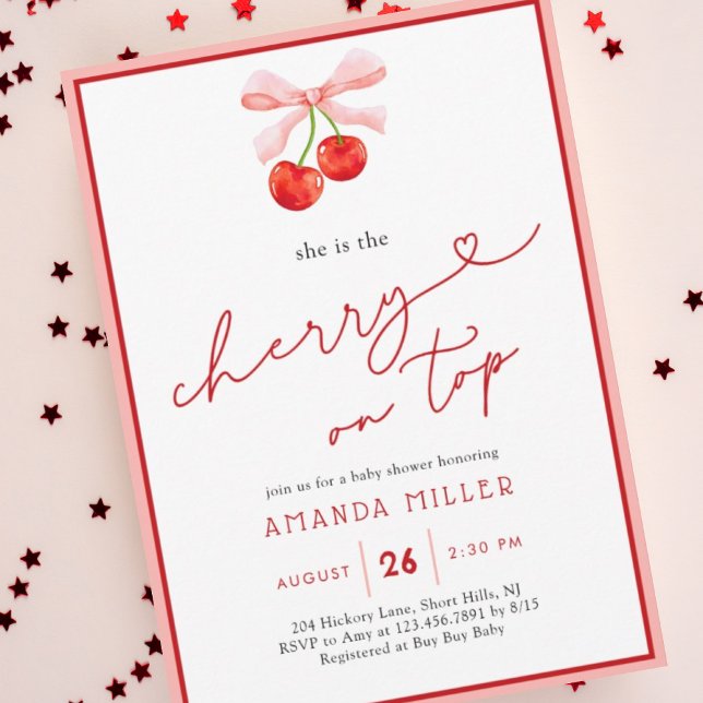 Invitación Coquette Cherry en Top Baby Girl Shower (Subido por el creador)