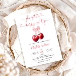Invitación Coquette Cherry en Top Bow Baby Shower
