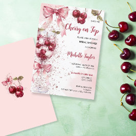 Invitación Coquette Cherry en Top Bow Cocktail Bridal Shower