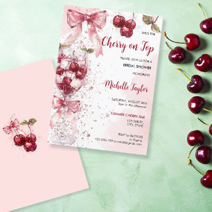 Invitación Coquette Cherry en Top Bow Cocktail Bridal Shower