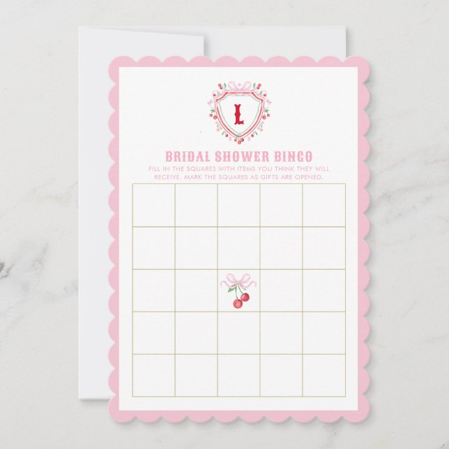 Invitación Coquette Cherry | Juego de Bingo Bridal Shower (Anverso)