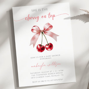 Invitación Coquette Cherry lindo en Baby Shower top rosa y ro