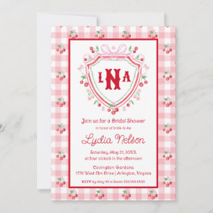 Invitación Coquette Cherry Monogam Bridal Shower