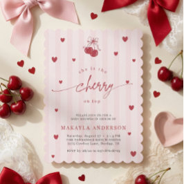 Invitación Coquette Cherry on Top Bow Baby Girl Shower