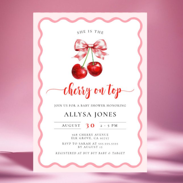 Invitación Coquette Cherry On Top Wavy Cherry Baby Shower (Subido por el creador)
