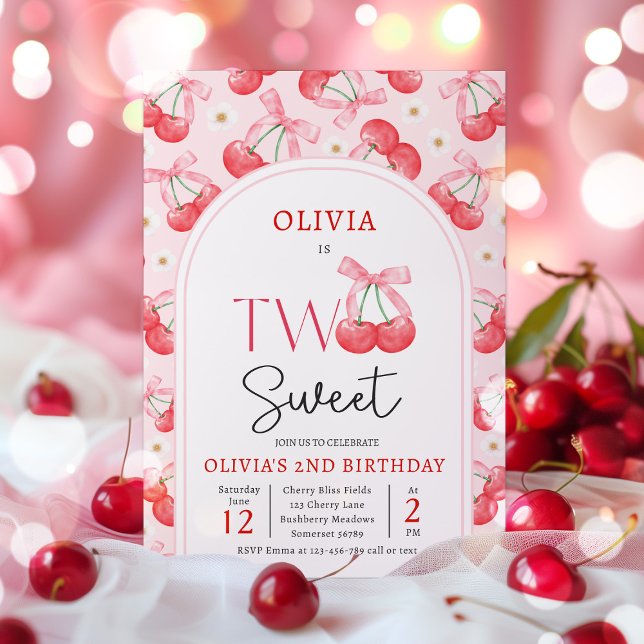 Invitación Coquette Cherry Two Sweet 2º Fiesta de cumpleaños (Subido por el creador)