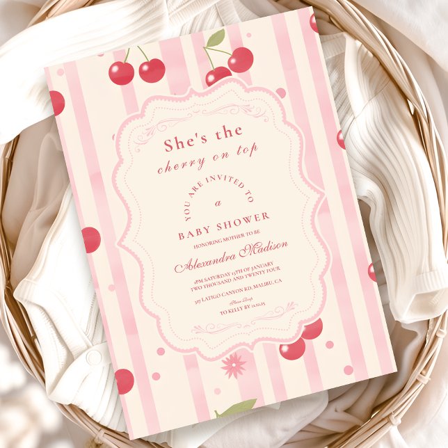 Invitación Coquette Cherry única en Baby Shower superior (Subido por el creador)
