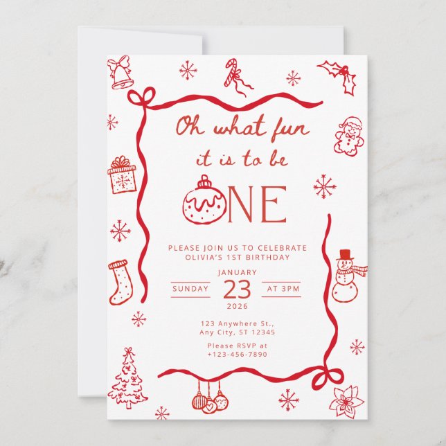 Invitación Coquette Christmas First Birthday Invitation (Anverso)
