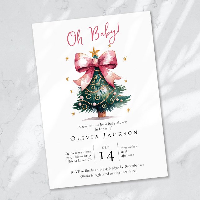 Invitación Coquette Christmas Tree Bow Baby Shower (Subido por el creador)