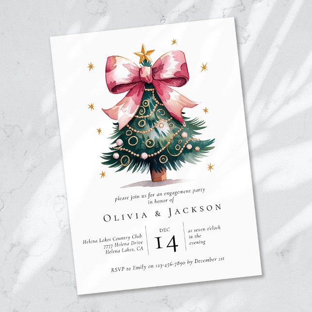 Invitación Coquette Christmas Tree Bow Engagement Party (Subido por el creador)