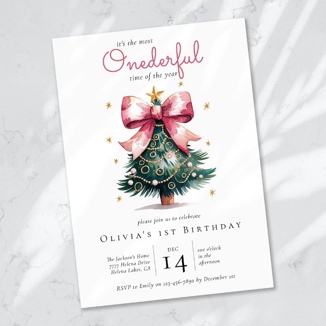 Invitación Coquette Christmas Tree Bow Maravilloso Primer Cum (Subido por el creador)